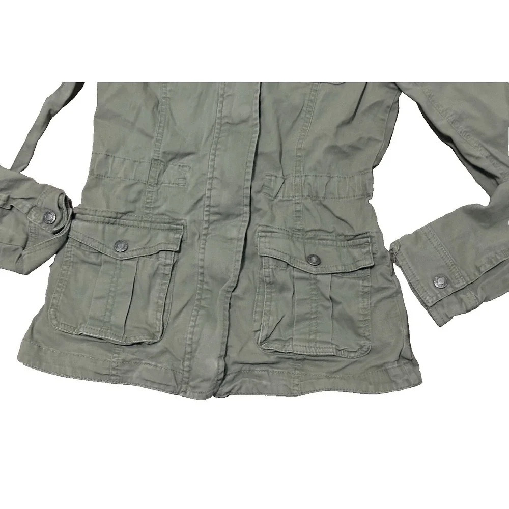 Aeropostale Girls Utility Jacket Size M Army Green Hooded‎ Zip Drawstring